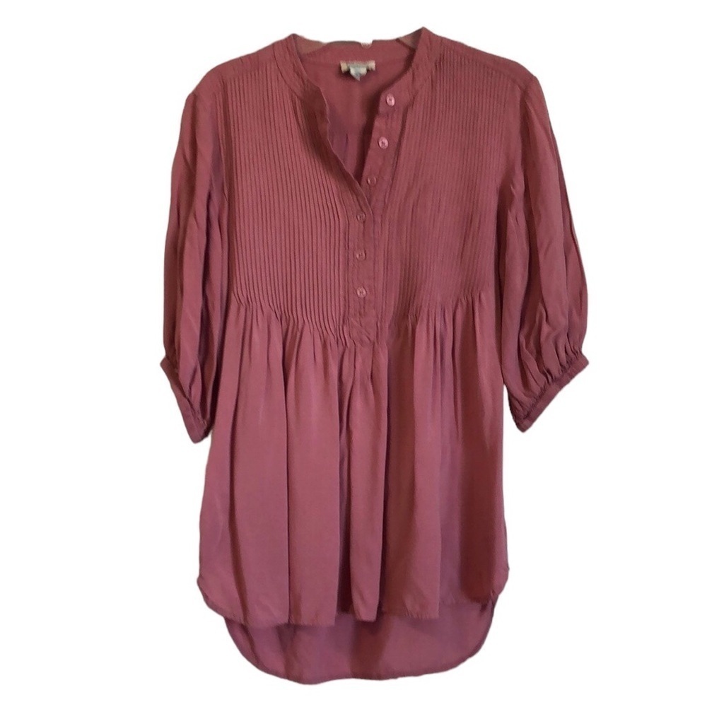 Sundance Womens Top Sz XS Pink Pintuck Boho Babydoll Puff Sleeve Lagenlook Fairy